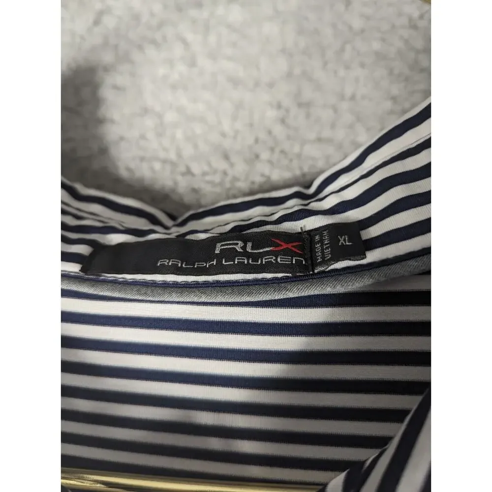 RLX Ralph Lauren Polo Mens Size XL Black White Stripe Golf Shirt